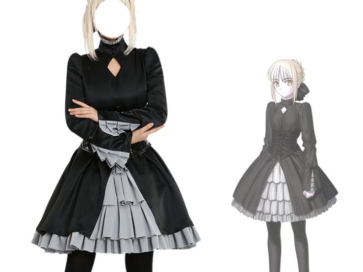 黒セイバー ドレス コスプレ衣装 『Fate/hollow ataraxia』 黒いゴシックロリータ 私服 黒ワンピース cosplay 仮装 変装  - Costowns