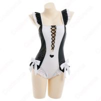 メイド 水着 黒と白のメイド服 可愛い レオタード 水着ボディスーツ(メイド服)