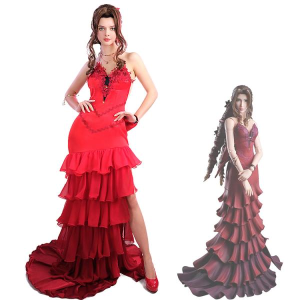 ファイナルファンタジーVII エアリス・ゲインズブール コスプレ衣装 赤 ドレス元の画像