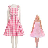 実写化映画 バービー コスプレ衣装 ピンク チェック柄 ワンピース(その他 コスプレ衣装)