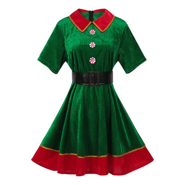 2023 クリスマス 緑 ワンピース テーマパーティー衣装 コスチューム 演出服 シャツ襟 膝丈 ワンピース サイズ S~XXL元の画像