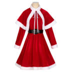 2023 クリスマス ワンピース クリスマスドレス 長袖 マント 仮装 サンタコスプレ 4点セット(マント、ワンピース、ベルト、帽子)