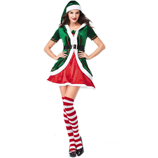 2023 クリスマス衣装 コスプレ テーマパーティー衣装 パフォーマンス 衣装 赤 緑 半袖 ワンピース元の画像