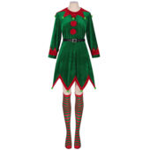 2023 クリスマス衣装 コスプレ 赤 緑 エルフ パフォーマンス 衣装 長袖 ワンピース(仮装コスプレ衣装でおすすめの商品)