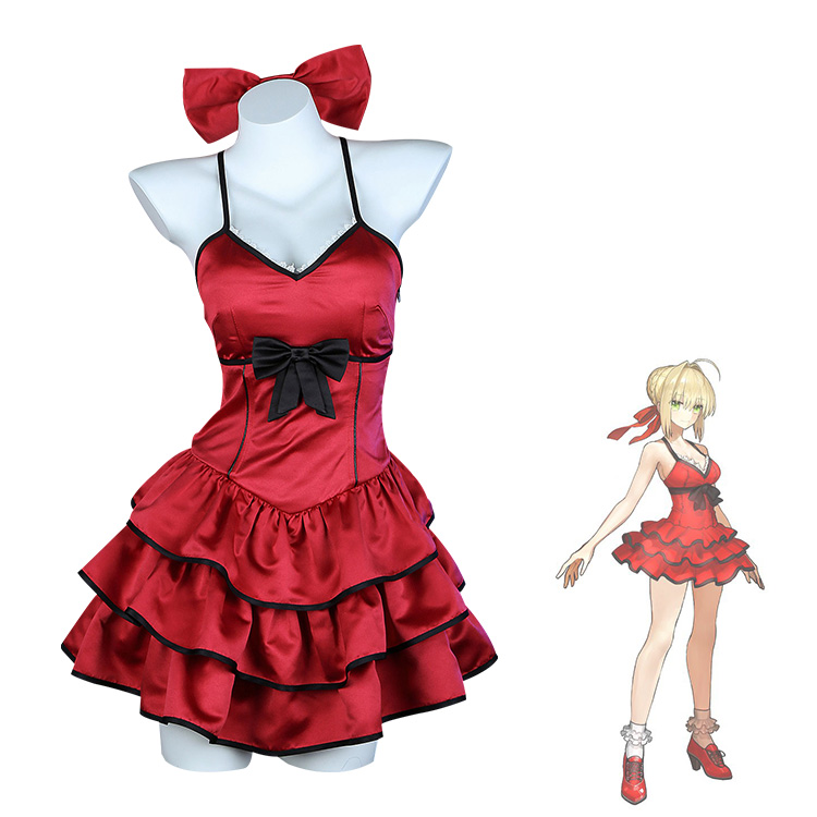 送料無料！！Fate/EXTRA CCC セイバー 深紅の現代衣装 コスプレ衣装 ワンピース
